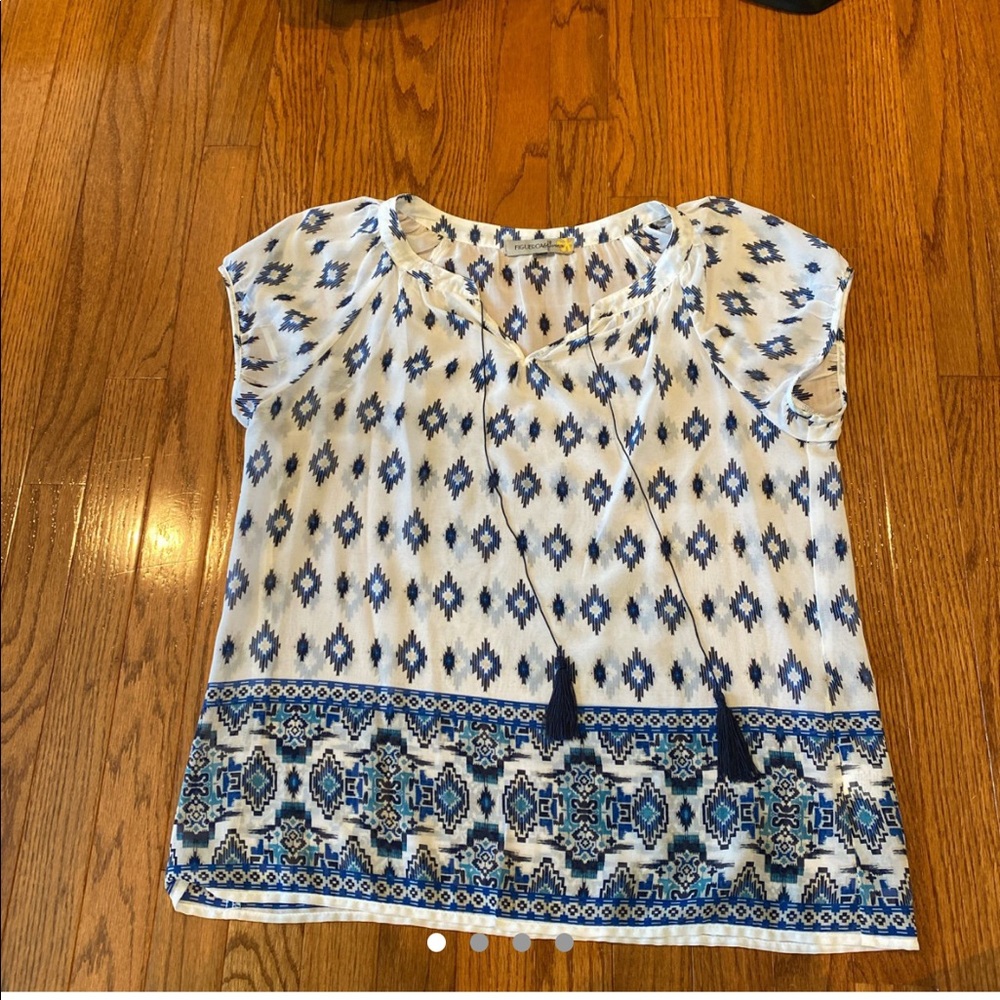 blue and white see through shirt